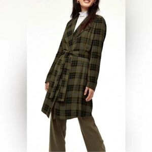 Aritzia Babaton Quincey Long Plaid Gingham Belted Trench Jacket Size XXS